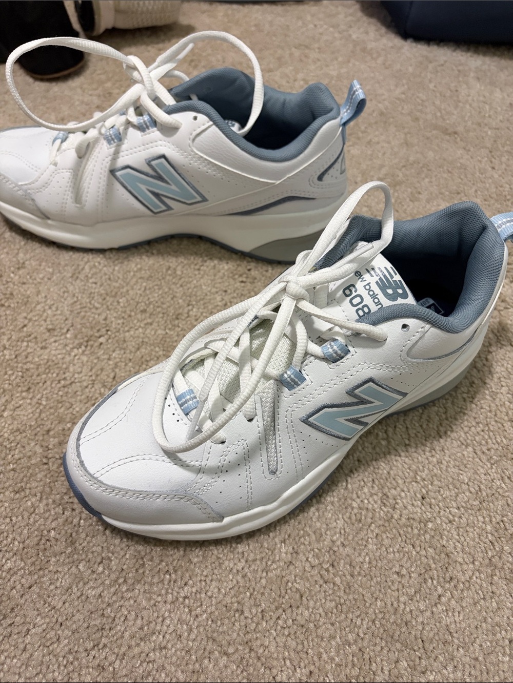 NWOT New Balance 608 V5 Women’s White and Light Blue Lace-Up Sneakers